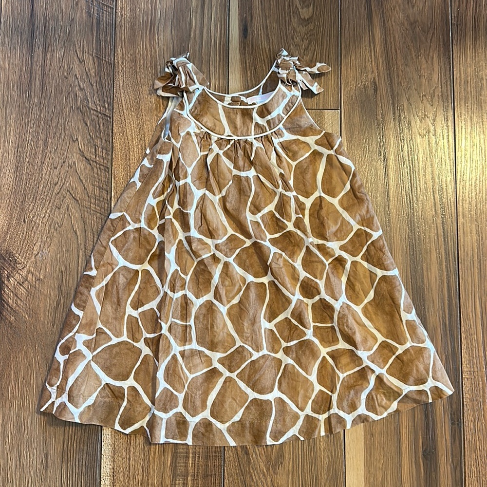 Janie and Jack Giraffe Print Sleeveless Dress with Bows on Shoulders Size 2T.